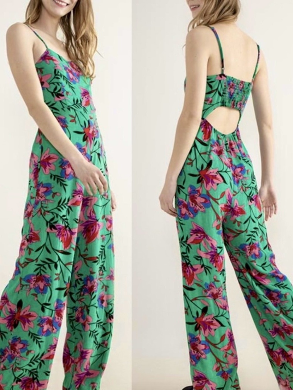 Green Floral Wide-Leg Jumpsuit